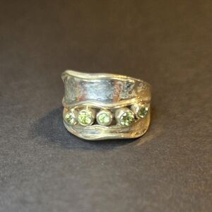Sterling silver, .925, green stones, size 10 ring